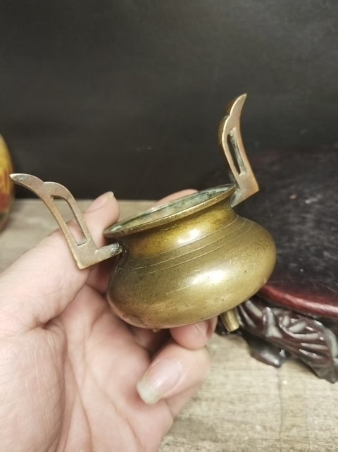 古玩銅器朝冠耳香爐真品鑒賞圖