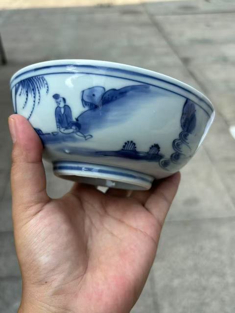 古玩陶瓷通景山水人物故事紋淺腹碗真品鑒賞圖