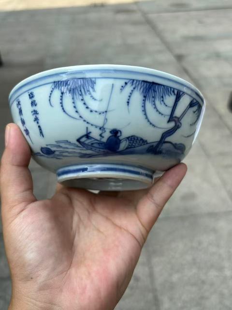 古玩陶瓷通景山水人物故事紋淺腹碗真品鑒賞圖