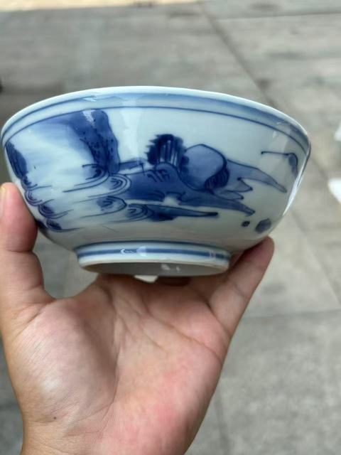 古玩陶瓷通景山水人物故事紋淺腹碗真品鑒賞圖