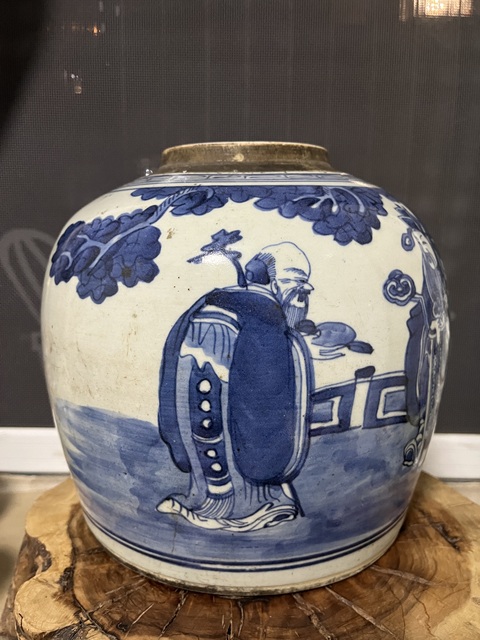 古玩陶瓷青花福祿壽三星人物圖蓋罐拍賣，當(dāng)前價(jià)格2588元