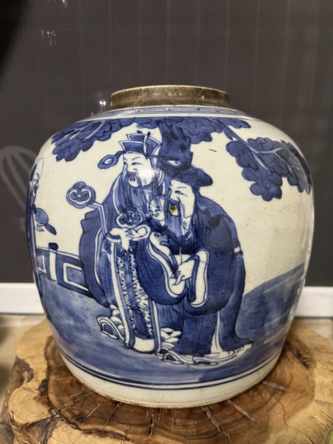 古玩陶瓷青花福祿壽三星人物圖蓋罐拍賣，當(dāng)前價(jià)格2588元