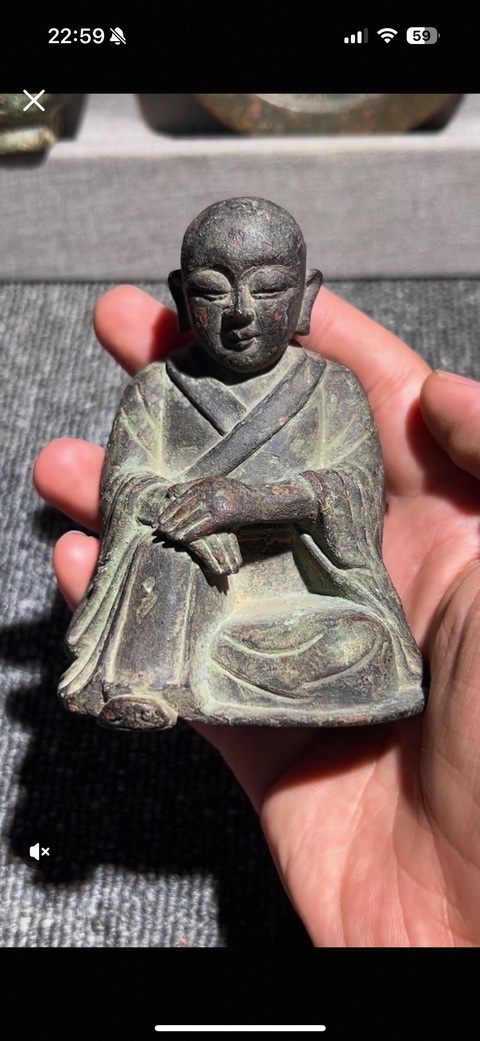 古玩銅器銅佛尊者像真品鑒賞圖