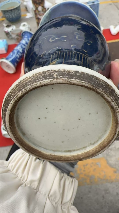 古玩陶瓷霽藍釉描金鳳尾尊真品鑒賞圖