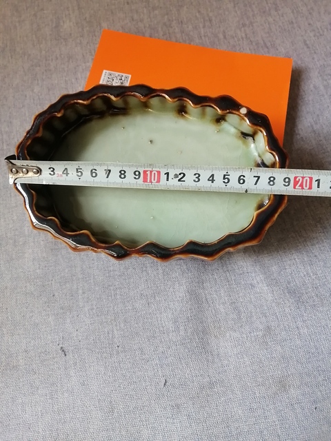 古玩陶瓷醬釉仿生水仙盆真品鑒賞圖