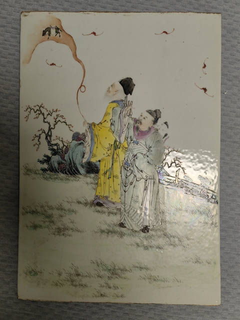 古玩陶瓷民國(guó)·粉彩人物故事紋瓷板 真品鑒賞圖