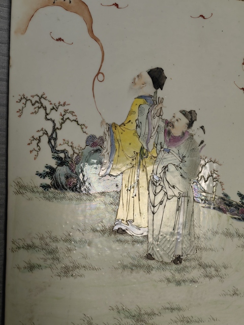 古玩陶瓷民國(guó)·粉彩人物故事紋瓷板 真品鑒賞圖