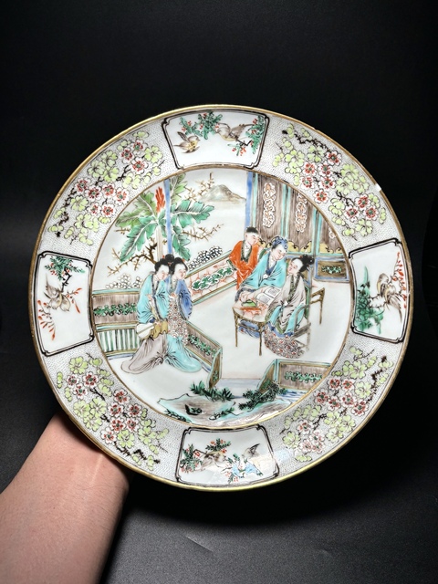 古玩陶瓷清咸豐·（細路）廣作五彩“西廂記”人物故事紋盤拍賣，當前價格2850元