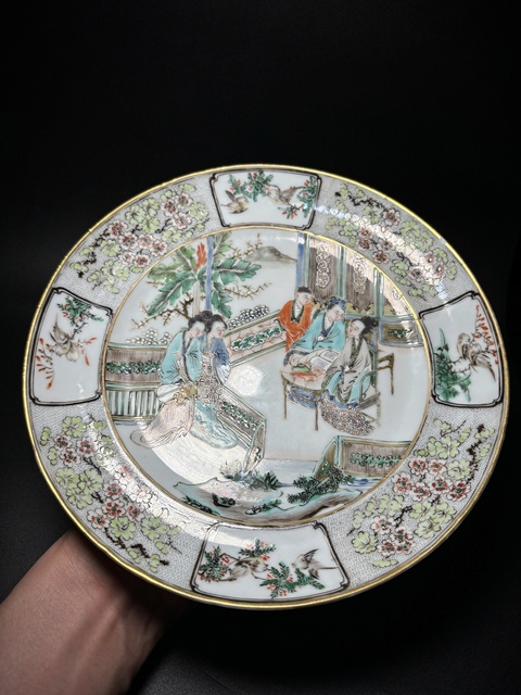 古玩陶瓷清咸豐·（細路）廣作五彩“西廂記”人物故事紋盤拍賣，當前價格2850元