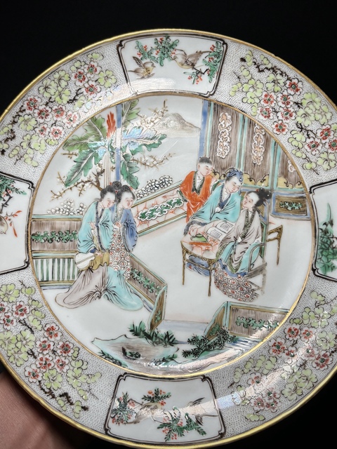 古玩陶瓷清咸豐·（細路）廣作五彩“西廂記”人物故事紋盤拍賣，當前價格2850元