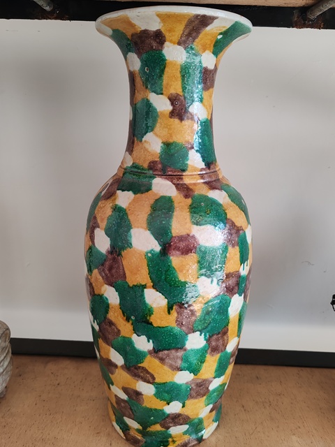 古玩陶瓷虎皮三彩花觚真品鑒賞圖