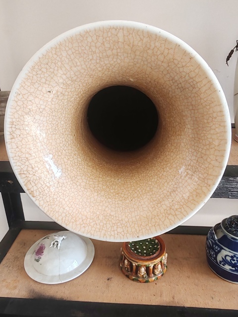 古玩陶瓷虎皮三彩花觚真品鑒賞圖