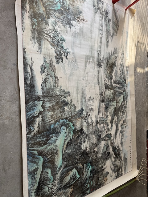 古玩字畫方本?小青綠山水橫披鏡片真品鑒賞圖