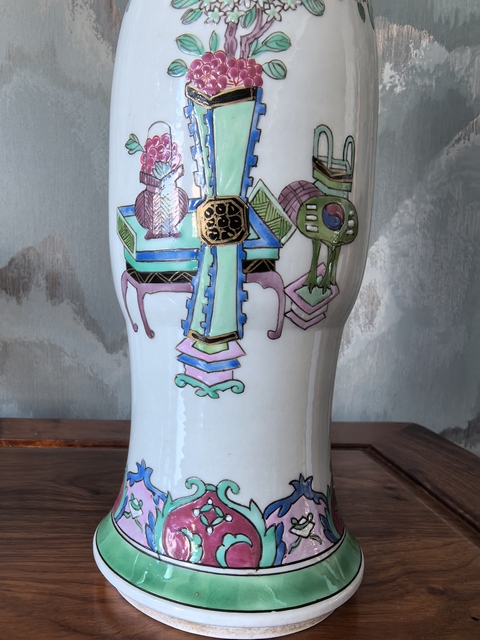 古玩陶瓷粉彩博古花卉紋花觚一對真品鑒賞圖