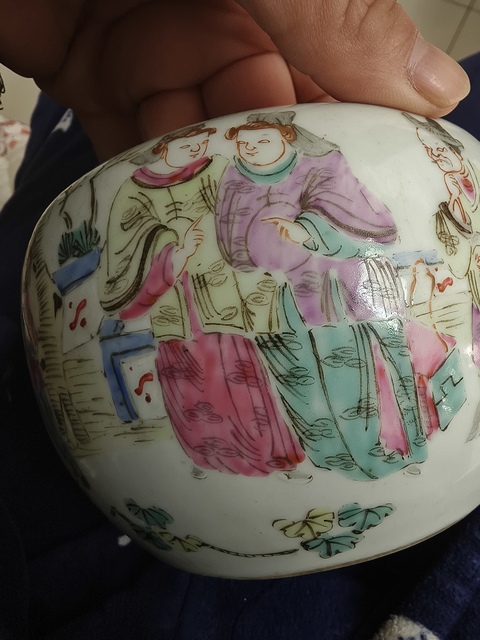 古玩陶瓷粉彩人物故事紋圍棋罐真品鑒賞圖