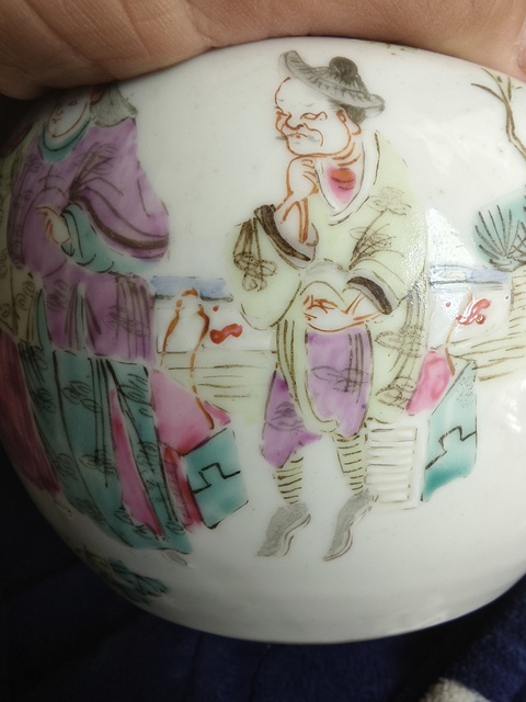 古玩陶瓷粉彩人物故事紋圍棋罐真品鑒賞圖