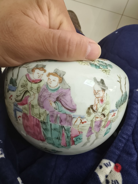 古玩陶瓷粉彩人物故事紋圍棋罐真品鑒賞圖