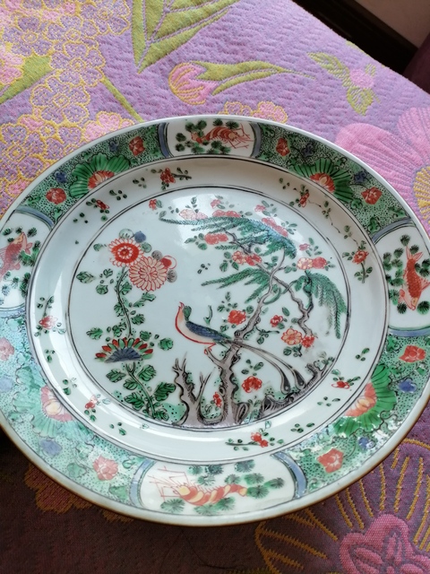 古玩陶瓷清康熙 五彩花鳥紋盤真品鑒賞圖