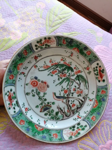 古玩陶瓷清康熙 五彩花鳥紋盤真品鑒賞圖