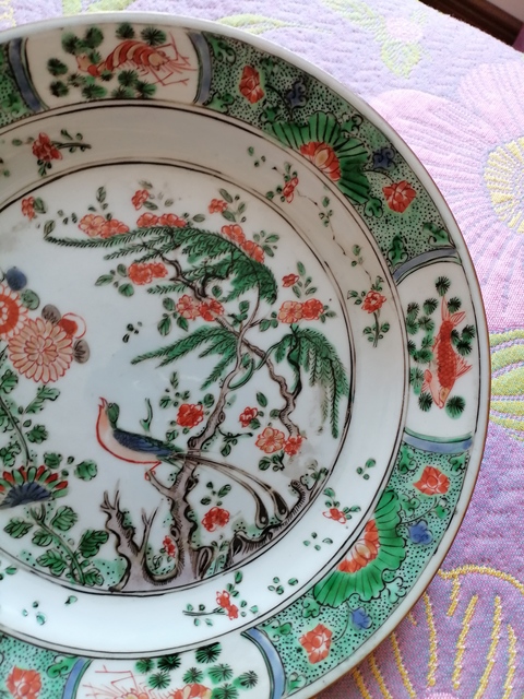 古玩陶瓷清康熙 五彩花鳥紋盤真品鑒賞圖