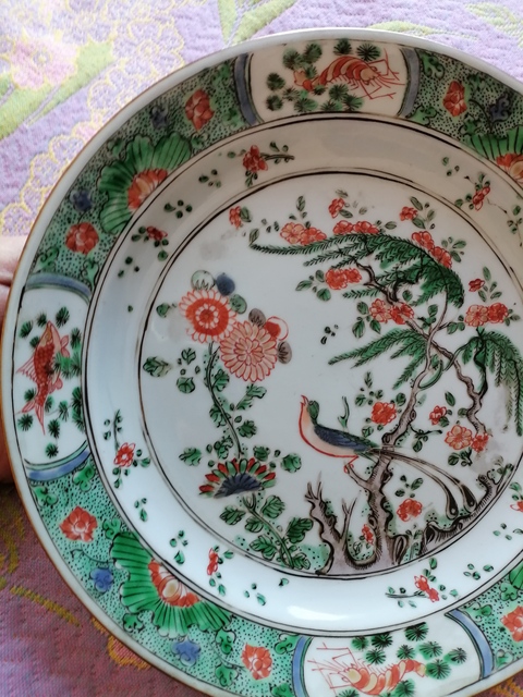 古玩陶瓷清康熙 五彩花鳥紋盤真品鑒賞圖