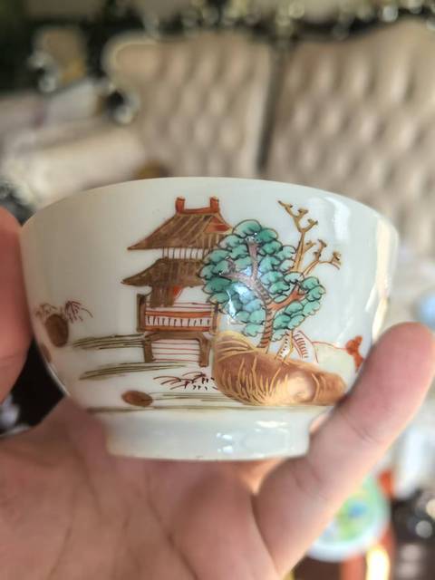 古玩陶瓷乾隆廣彩茶圓真品鑒賞圖