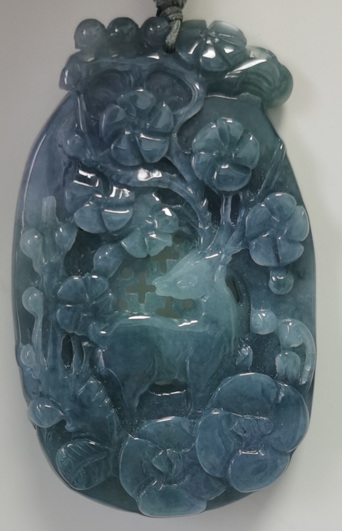 古玩玉器天然翡翠鹿牌掛件真品鑒賞圖