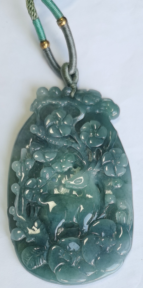 古玩玉器天然翡翠鹿牌掛件真品鑒賞圖