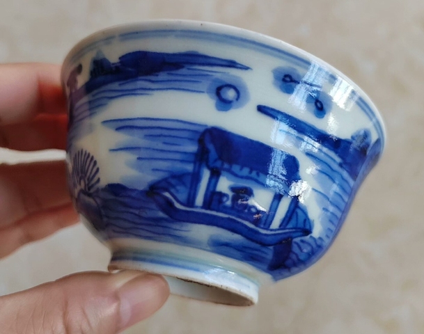 古玩陶瓷青花山水詩文茶圓（日本）真品鑒賞圖