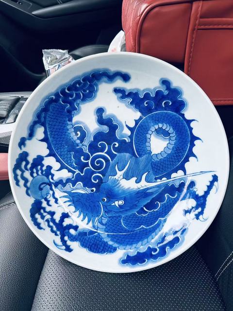 古玩陶瓷青花過墻云龍紋盤真品鑒賞圖