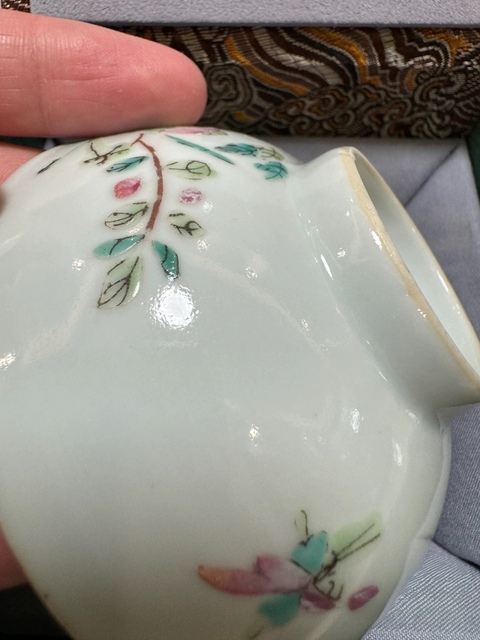 古玩陶瓷粉彩花鳥紋茶圓真品鑒賞圖