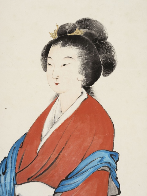 古玩字畫顏伯龍款紅衣仕女真品鑒賞圖