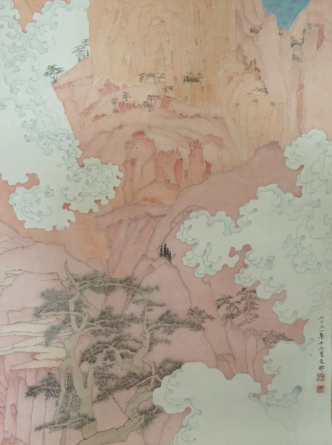 古玩字畫中國當代水墨藝術家蕭派山水畫家丁文卿山水拍賣，當前價格899元