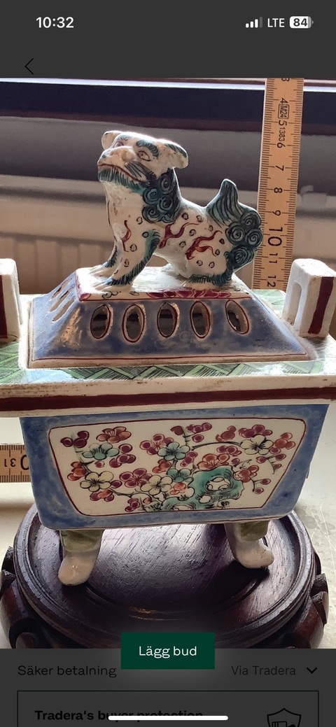 古玩陶瓷狻猊扭花卉紋香薰爐真品鑒賞圖