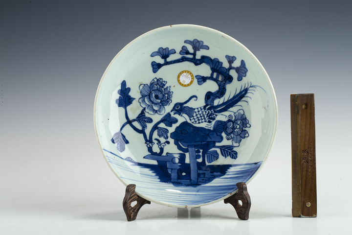 古玩陶瓷清乾隆·青花錦雞牡丹紋盤拍賣，當前價格880元