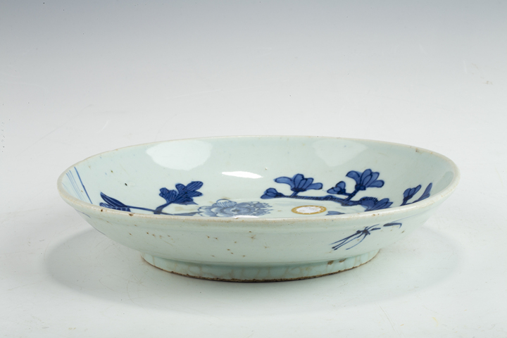 古玩陶瓷清乾隆·青花錦雞牡丹紋盤拍賣，當前價格880元