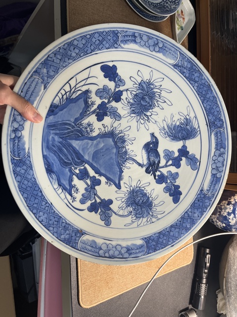 古玩陶瓷青花花鳥盤真品鑒賞圖