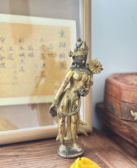 古玩銅器銅鎏金度母真品鑒賞圖