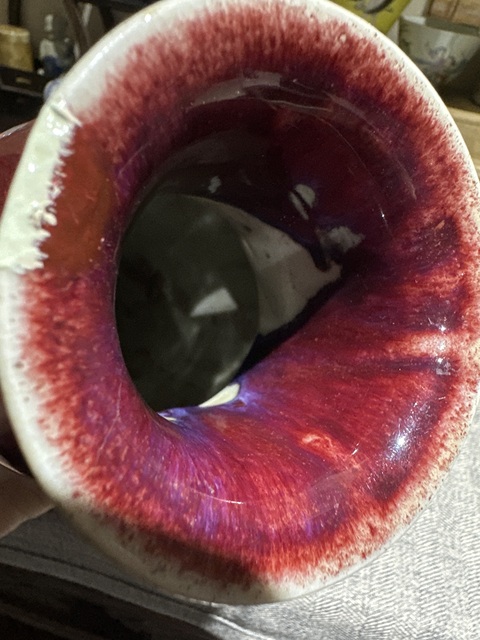 古玩陶瓷窯變紅釉瓶真品鑒賞圖