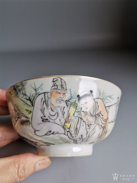 古玩陶瓷清光緒十七年 方家珍制粉彩人物詩文碗真品鑒賞圖