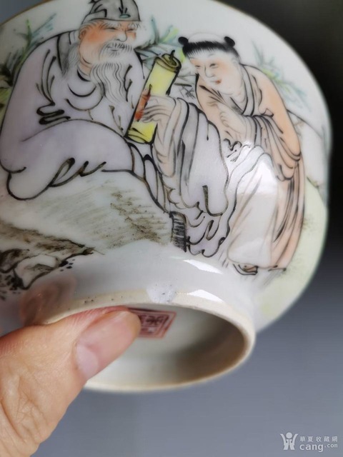 古玩陶瓷清光緒十七年 方家珍制粉彩人物詩文碗真品鑒賞圖