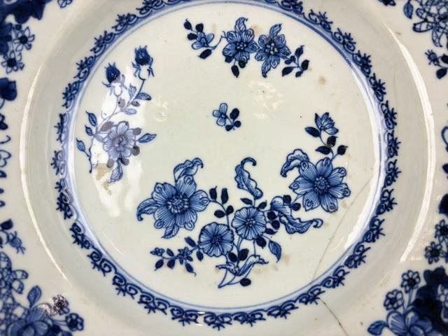 古玩陶瓷清康熙·青花加彩青花花卉盤（兩件）拍賣，當前價格88元