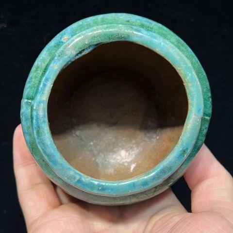 古玩陶瓷清末民國孔雀藍釉罐真品鑒賞圖