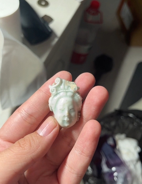 古玩陶瓷湖田窯青白釉菩薩頭像真品鑒賞圖