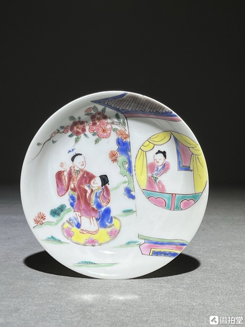 古玩陶瓷粉彩西廂記人物盤真品鑒賞圖