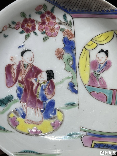 古玩陶瓷粉彩西廂記人物盤真品鑒賞圖