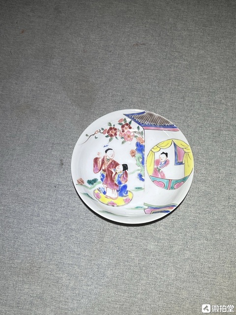 古玩陶瓷粉彩西廂記人物盤真品鑒賞圖