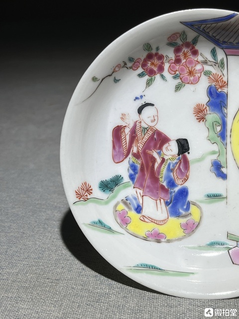 古玩陶瓷粉彩西廂記人物盤真品鑒賞圖