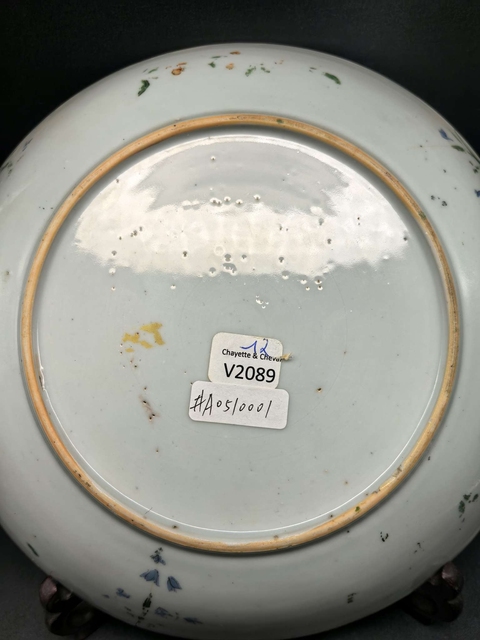 古玩陶瓷五彩花卉紋臥盤真品鑒賞圖