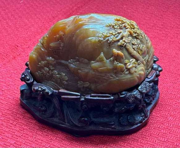 古玩雜項老撾田黃石擺件真品鑒賞圖
